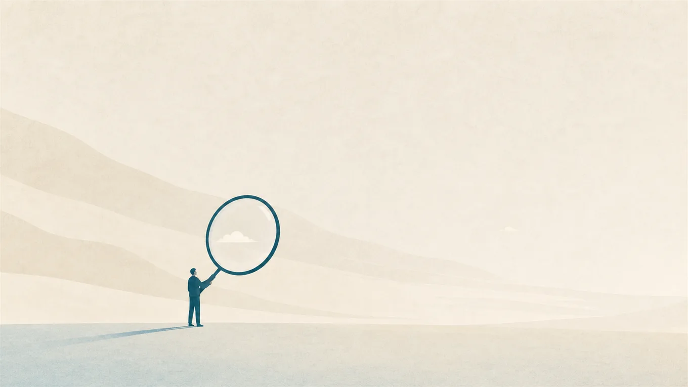 Une silhouette observant à la loupe un nuage minuscule