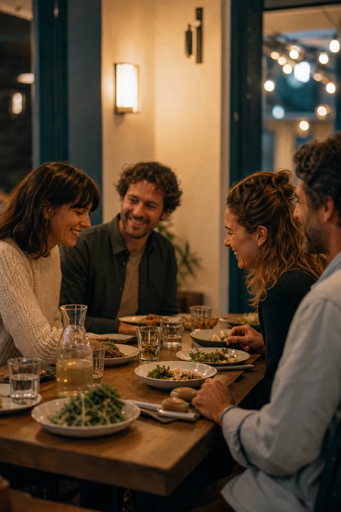 Un dîner détendu entre amis au restaurant