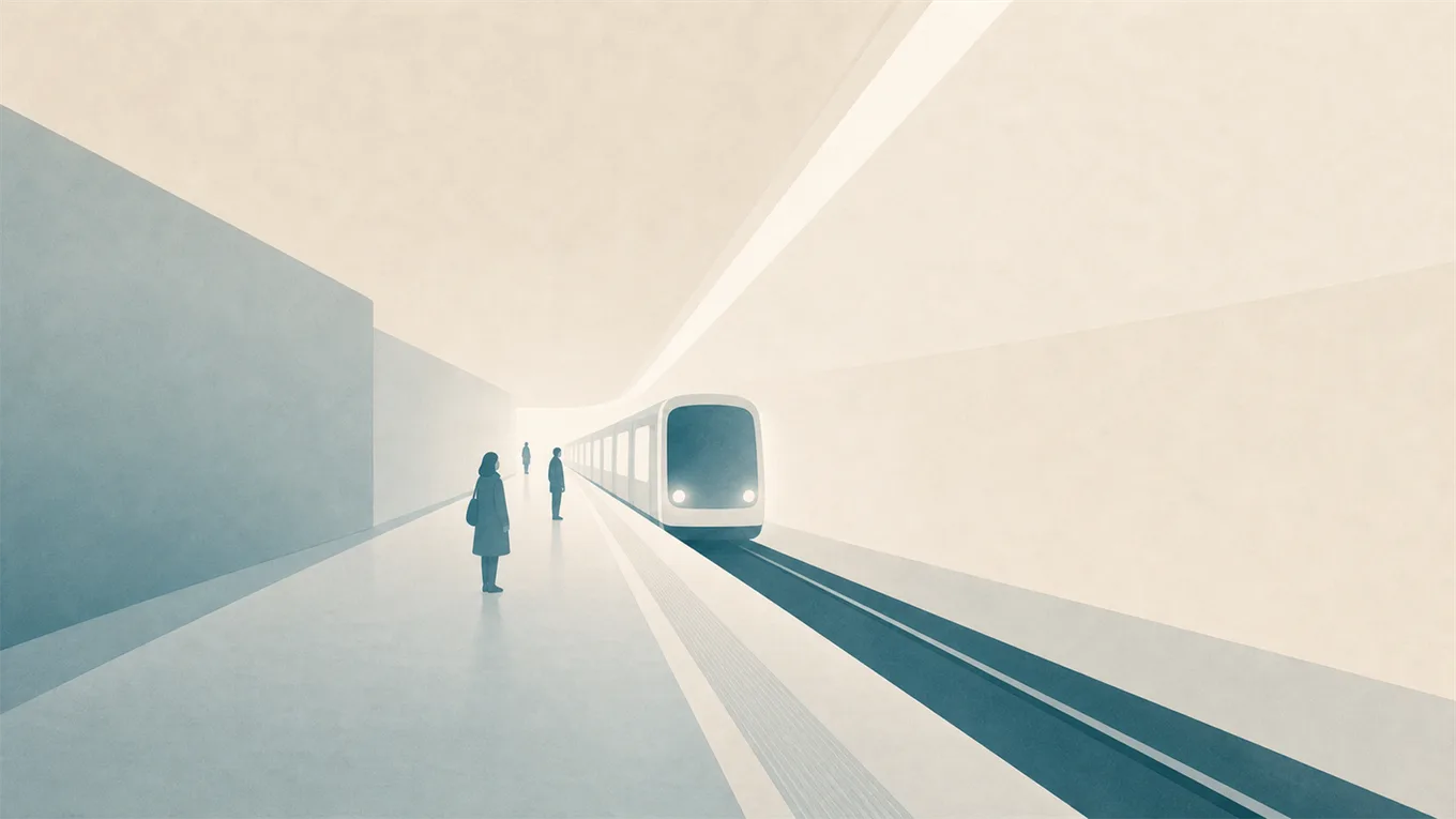 Un quai de métro paisible dans une lumière chaude